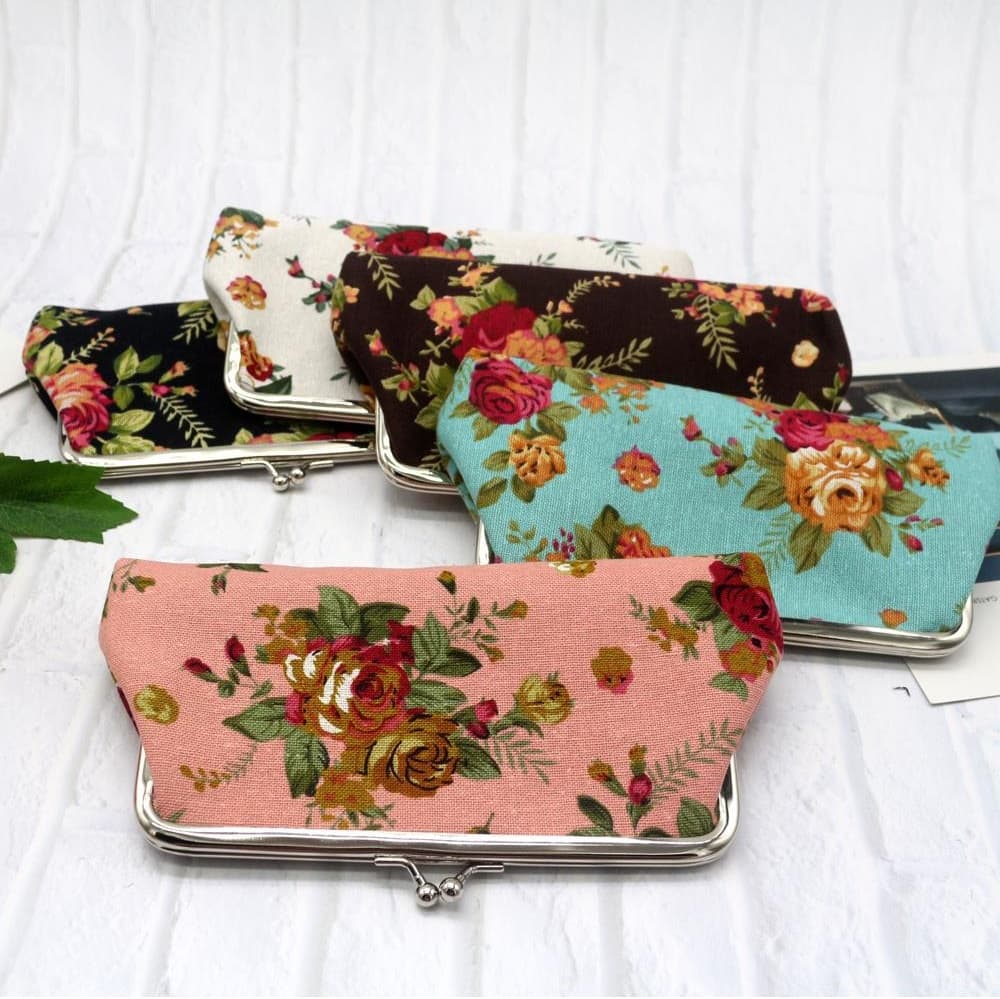 二つ折り財布 花柄レトロがま口 小物入れ財布