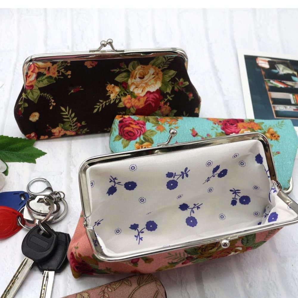 二つ折り財布 花柄レトロがま口 小物入れ財布