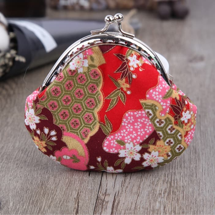 二つ折り財布 花鳥模様のミニがま口財布