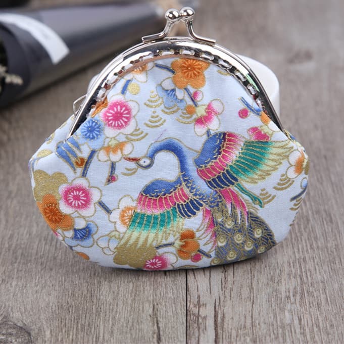 二つ折り財布 花鳥模様のミニがま口財布