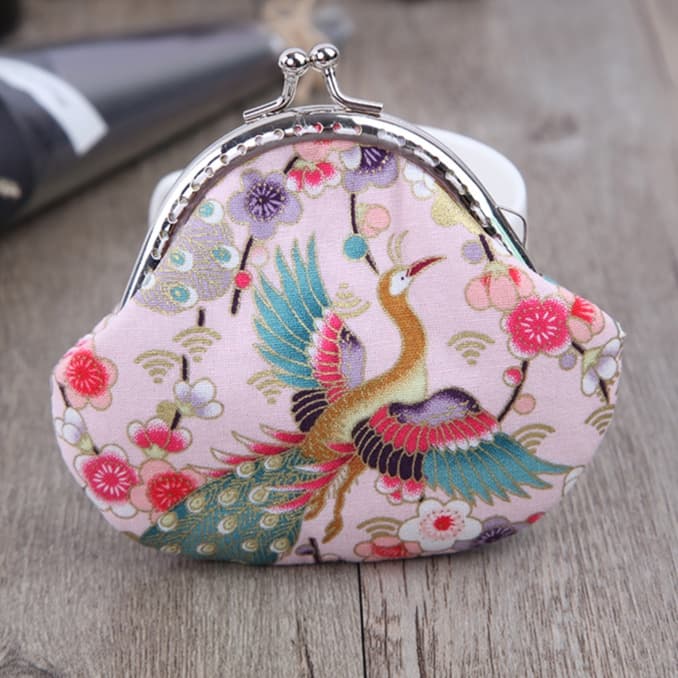 二つ折り財布 花鳥模様のミニがま口財布