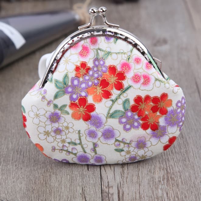 二つ折り財布 花鳥模様のミニがま口財布