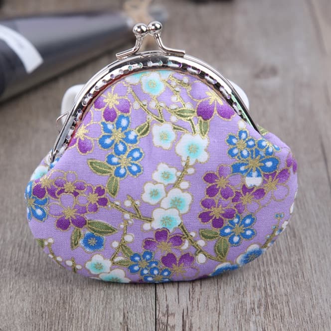 二つ折り財布 花鳥模様のミニがま口財布
