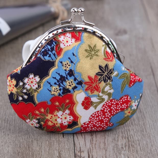 二つ折り財布 花鳥模様のミニがま口財布