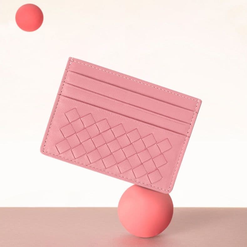 二つ折り財布 本革編み込み薄型カードケース