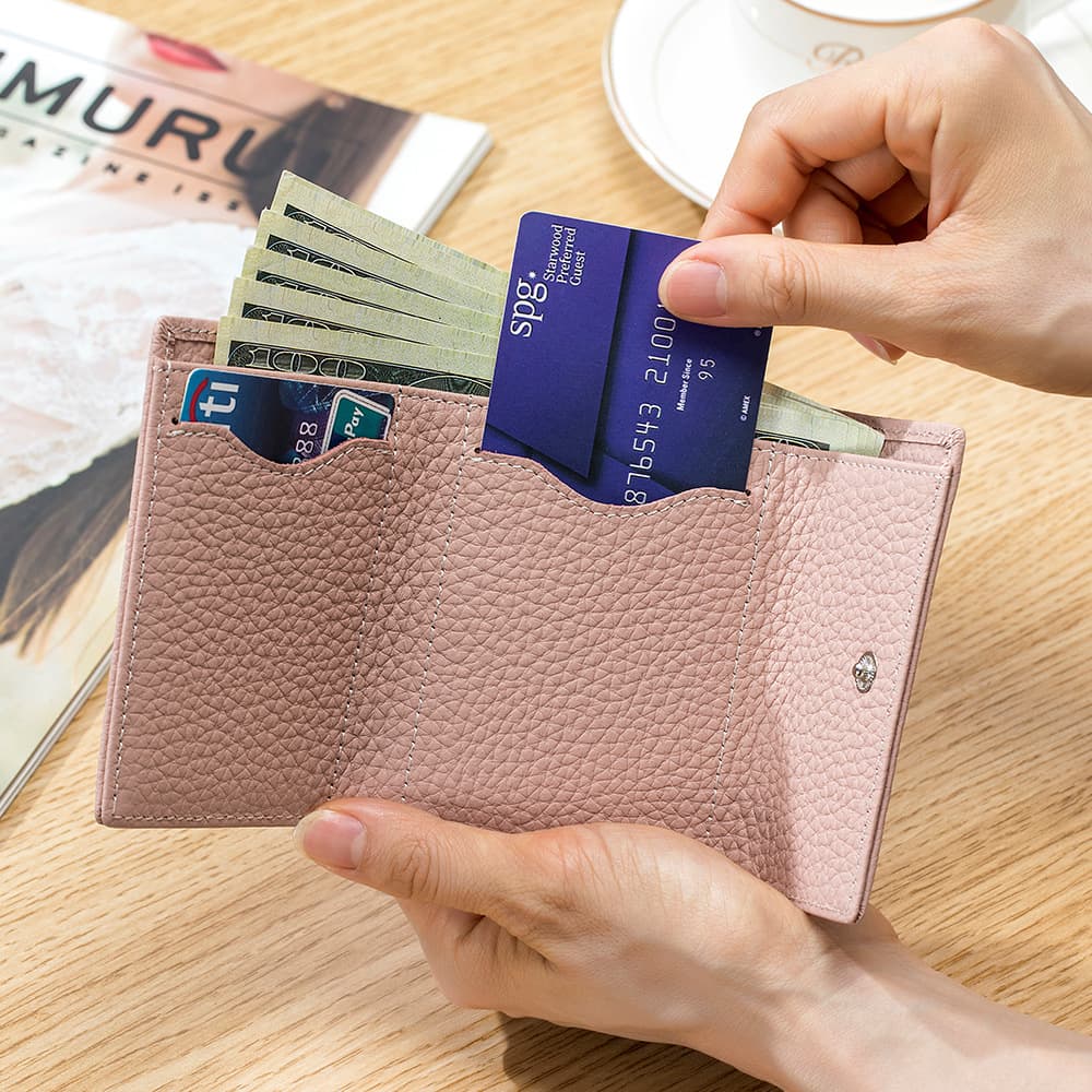 牛本革コンパクト財布 二つ折り小銭入れカード収納