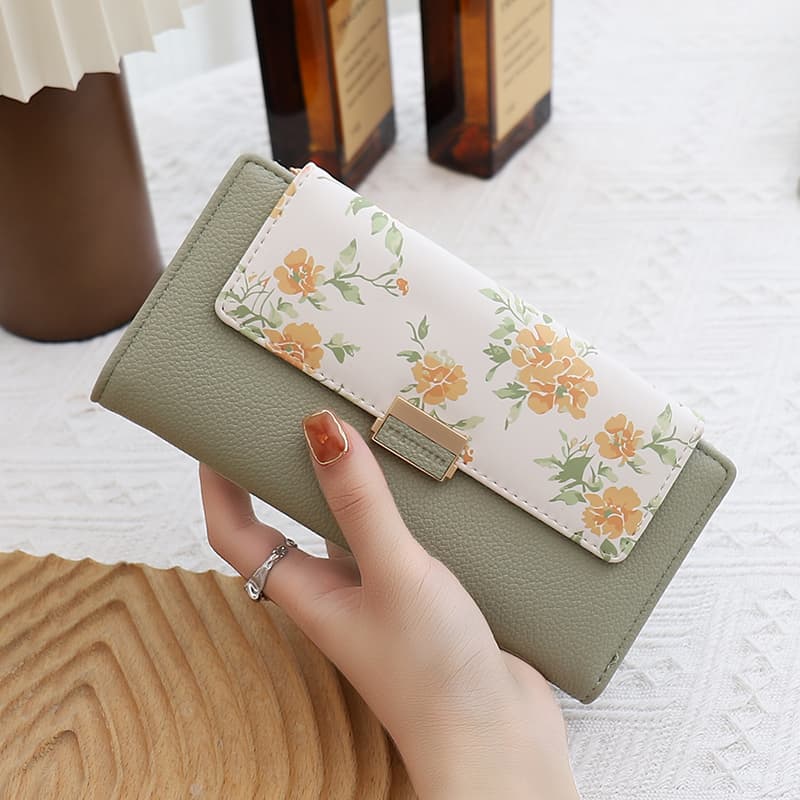 二つ折り財布 花モチーフ 上品 二つ折り長財布