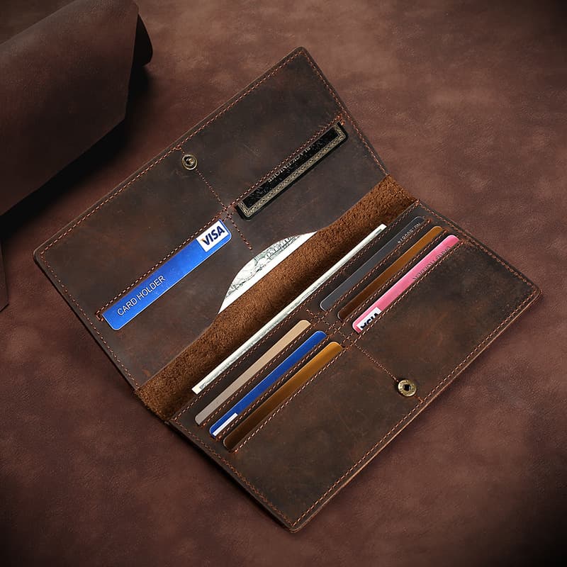 二つ折り財布 ハンドメイド本革長財布 薄型スマートタイプ