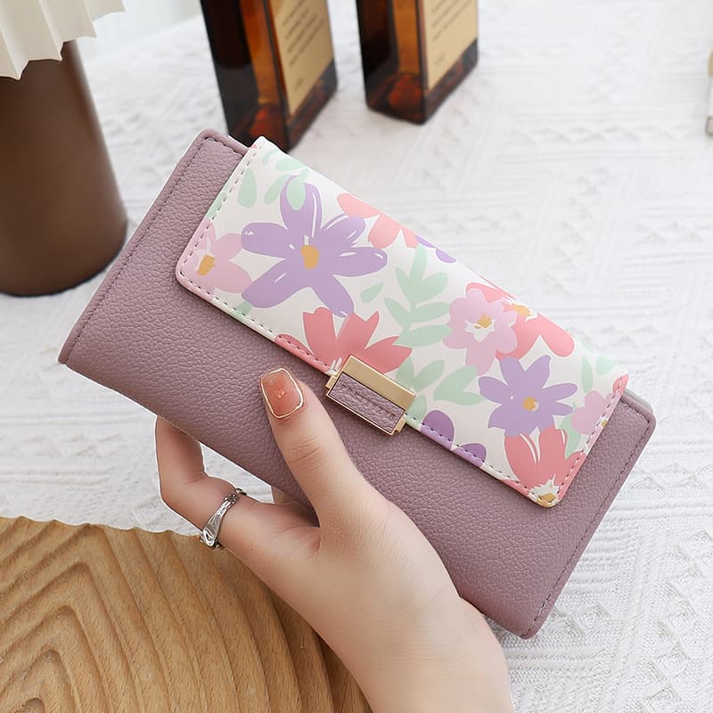 二つ折り財布 花モチーフ 上品 二つ折り長財布