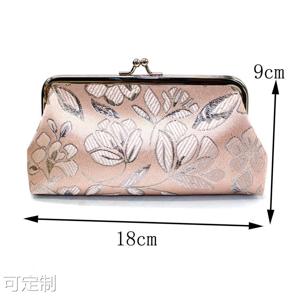 二つ折り財布 花柄刺繍がま口財布