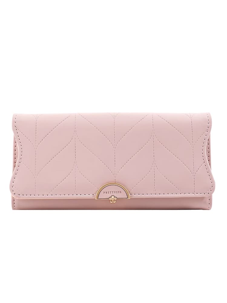 二つ折り財布 葉模様キルティング長財布