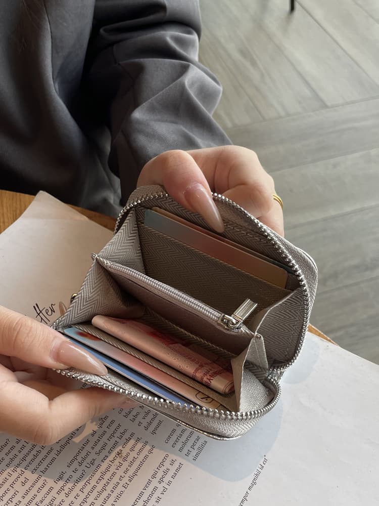 二つ折り財布 シルバー コンパクト財布 多機能カードケース 二つ折り おしゃれ