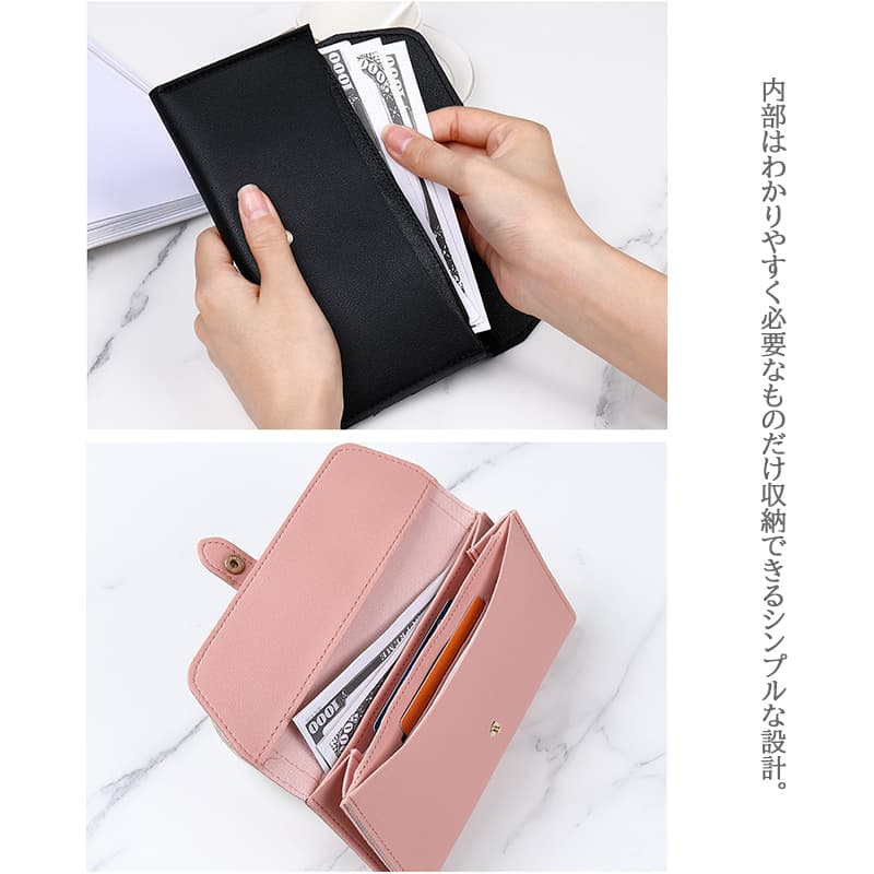 二つ折り財布 女性用薄型長財布 合皮製多収納コンパクト